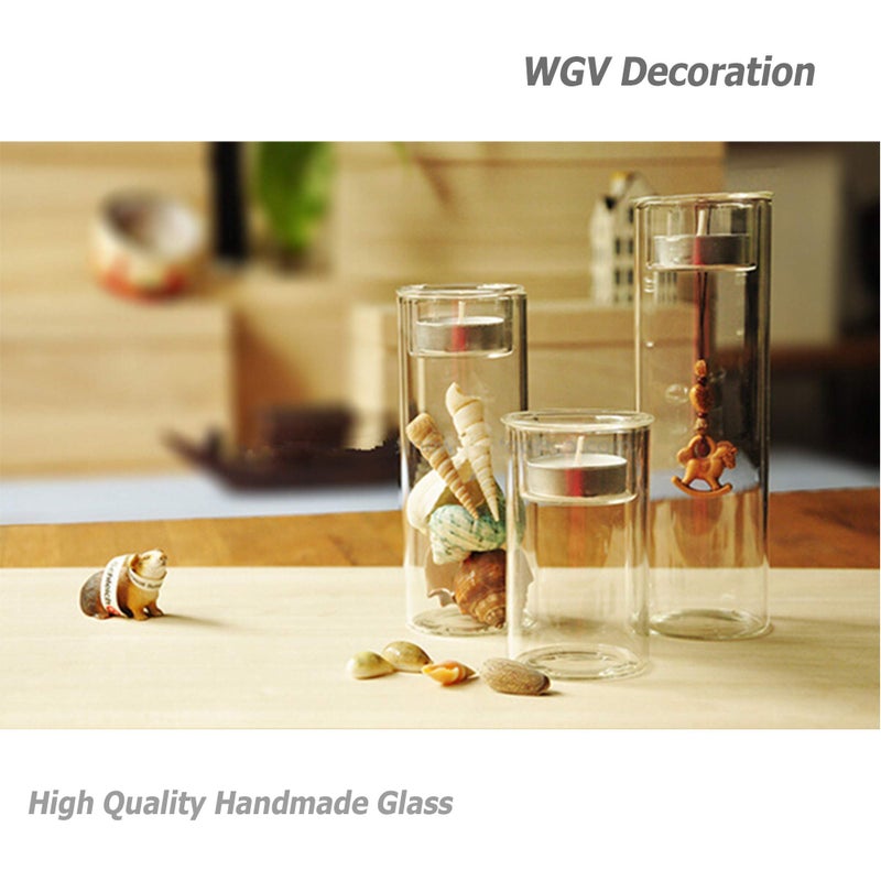 WGVI WGV Tea Light Holder Bulk, Width 2.3", Height 4", Clear Raised Cylinder Glass Votive Candle Holder, Ideal for Home Office Event Wedding Centerpieces Decor, 6 Pieces - Image 3